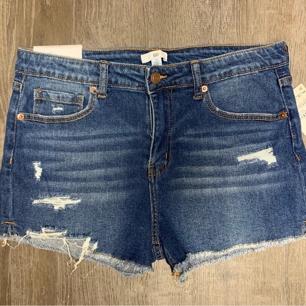 bp Distressed Dark Blue Denim Cutoff Shorts